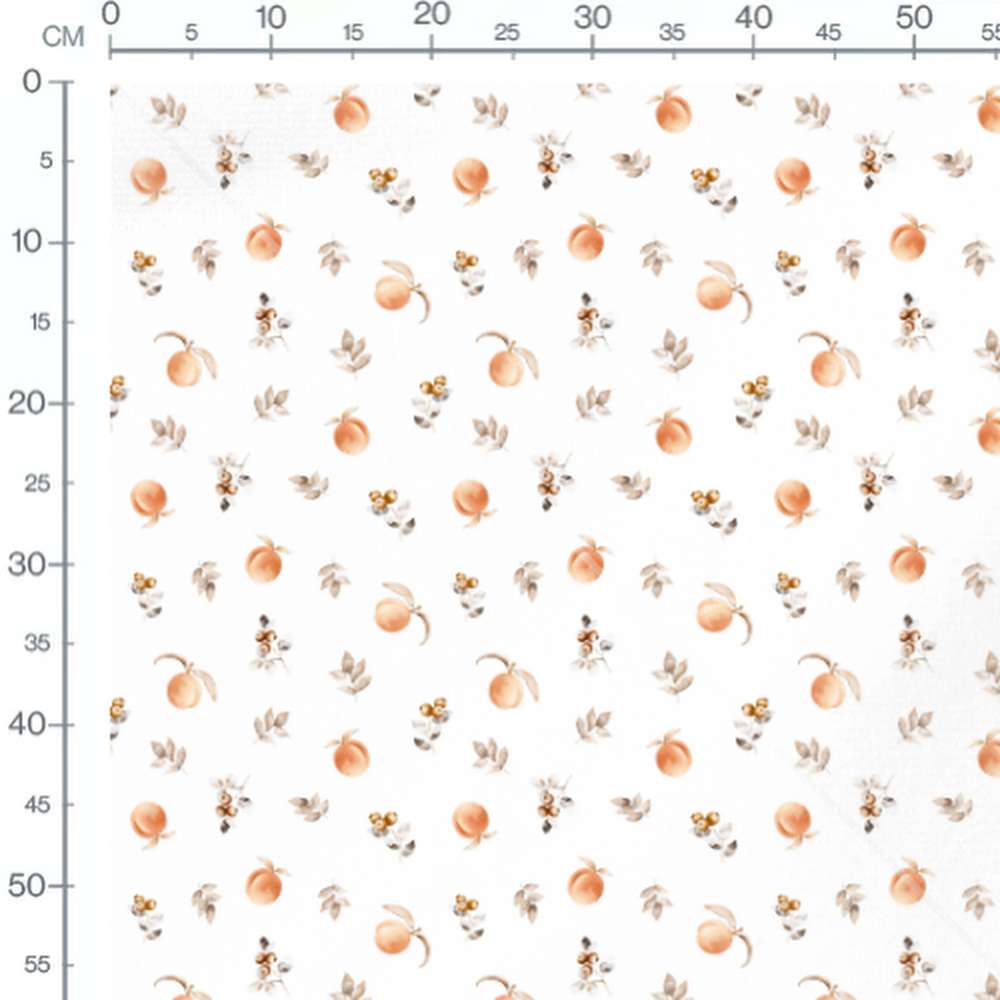 Tissu - Pêches et feuilles aquarelle