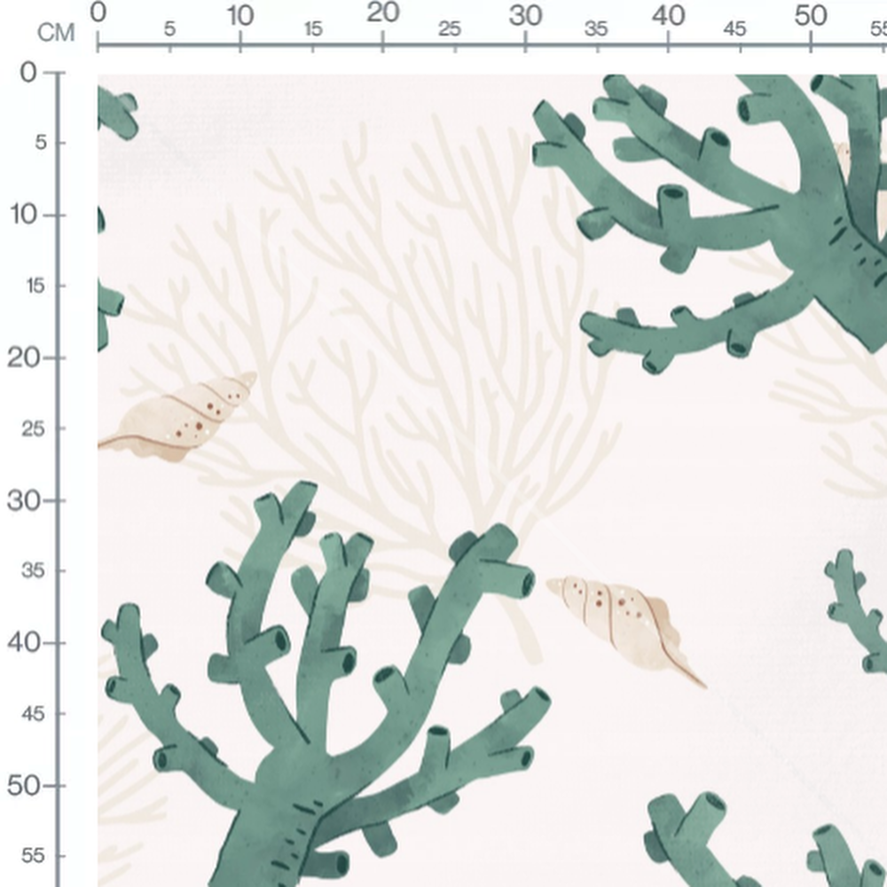 Tissu - Coraux verts et coquillages