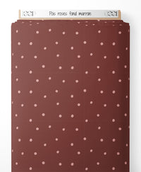 Tissu - Pois roses sur fond marron