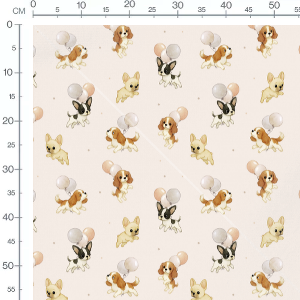 Tissu - Chiots et ballons pastel beige