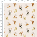 Tissu - Chiots et ballons pastel beige