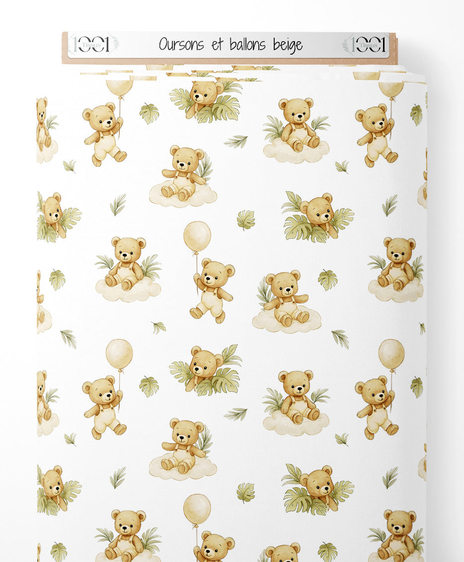 Tissu - Oursons et ballons beige