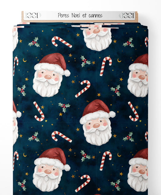 Tissu - Pères Noël et cannes