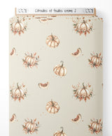 Tissu - Citrouilles et feuilles crème 2