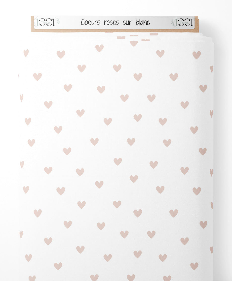 Tissu - Cœurs roses sur blanc