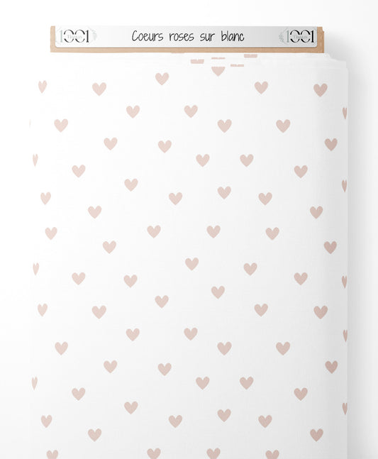 Tissu - Cœurs roses sur blanc
