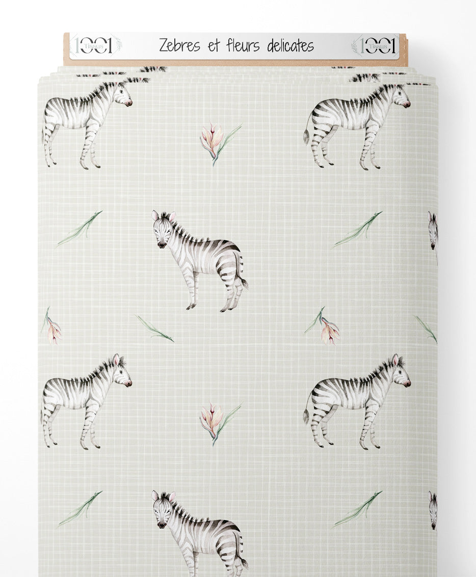 Tissu - Zèbres et fleurs délicates