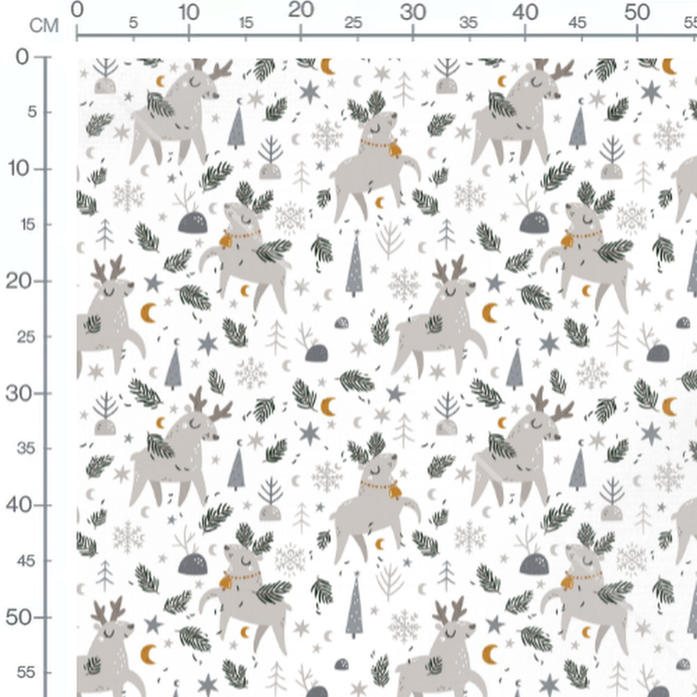 Tissu - Rennes et sapins gris