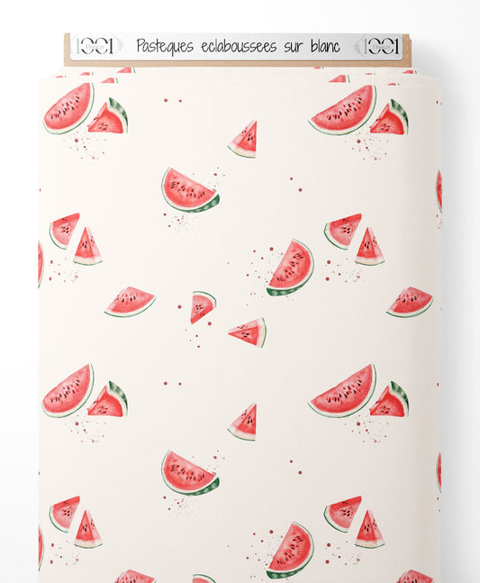Tissu - Pastèques éclaboussées sur blanc