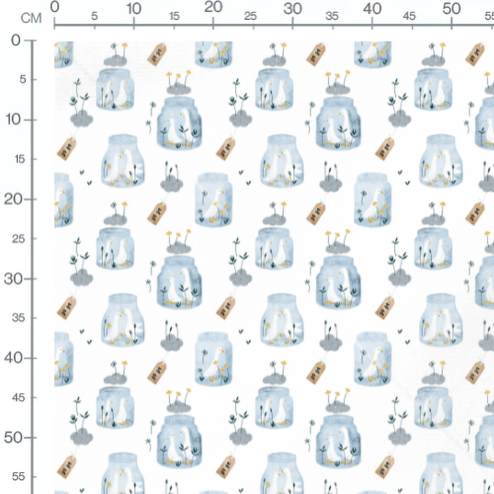 Tissu - Canards dans bocaux fleuris
