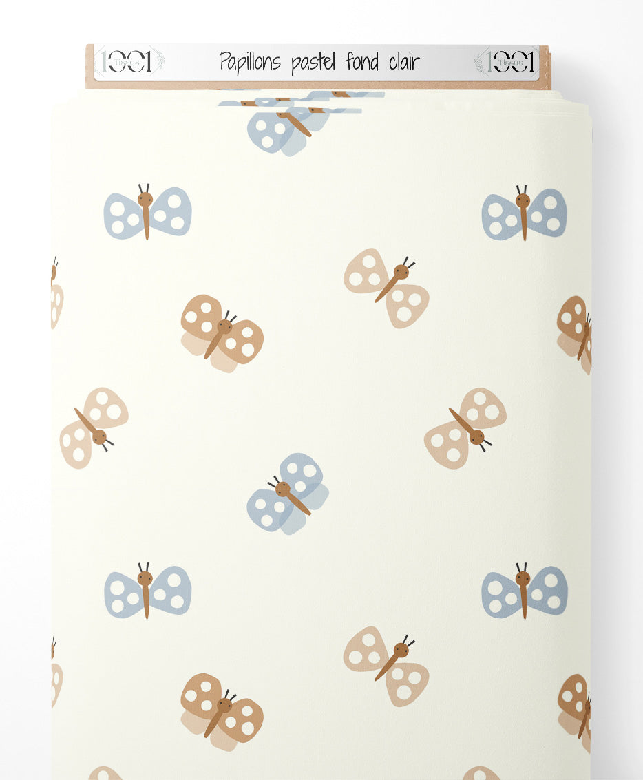 Tissu - Papillons pastel sur fond clair