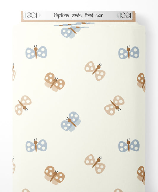 Tissu - Papillons pastel sur fond clair