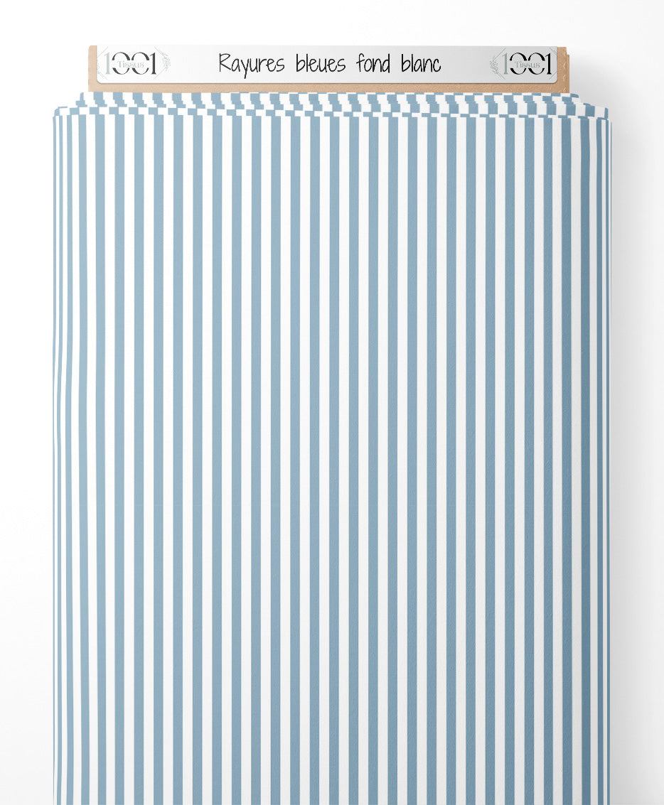 Tissu - Rayures bleues sur fond blanc