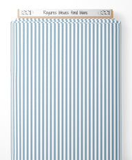 Tissu - Rayures bleues sur fond blanc