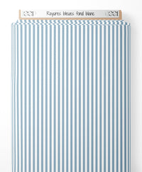 Tissu - Rayures bleues sur fond blanc