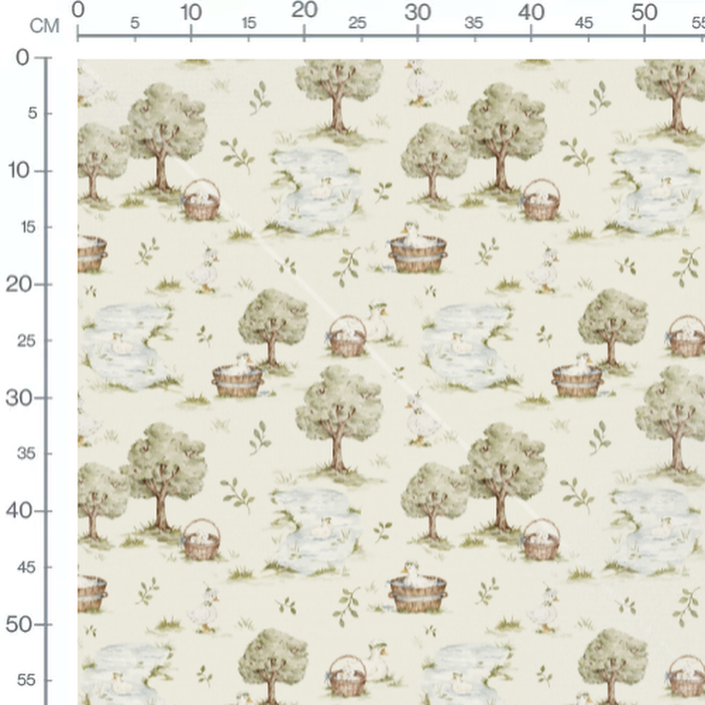 Tissu - Canards et arbres au bord de l'eau