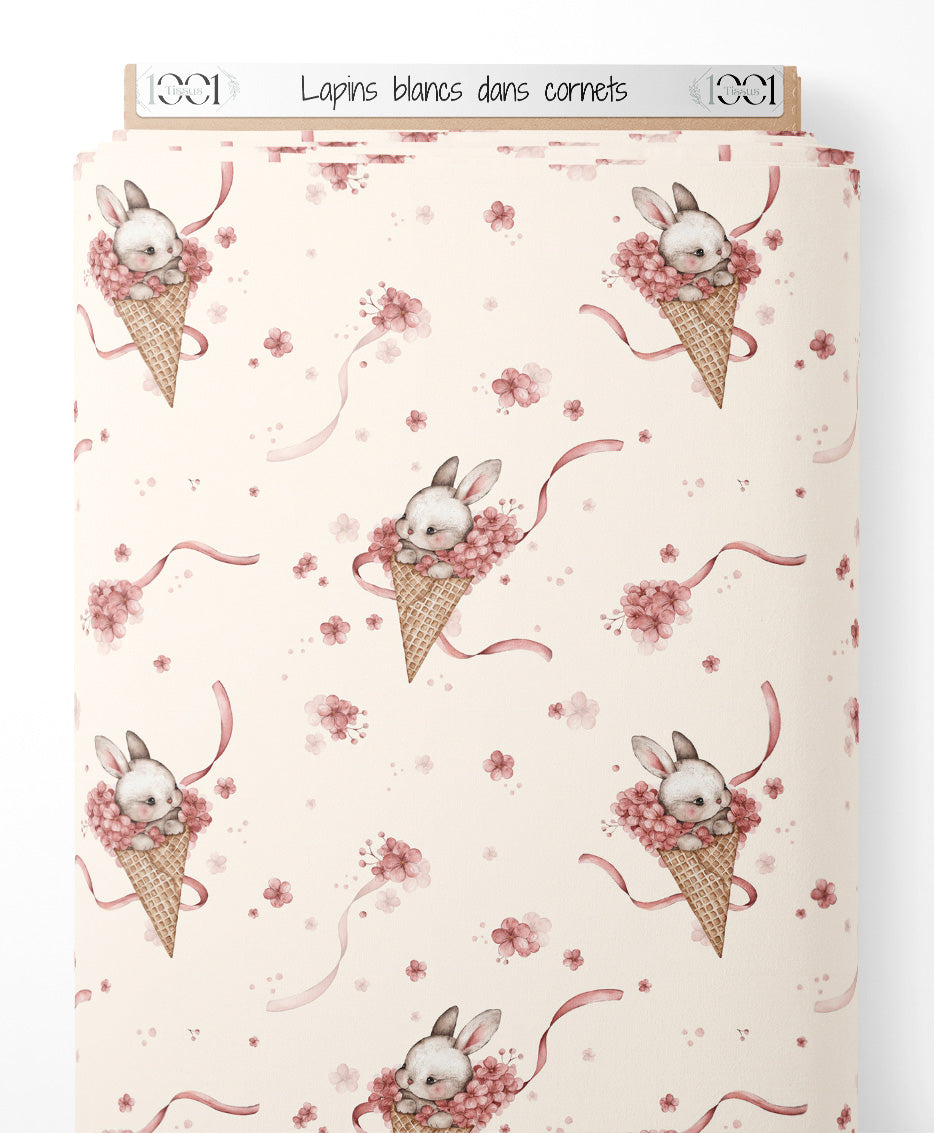 Tissu - Lapins blancs dans cornets