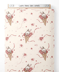 Tissu - Lapins blancs dans cornets