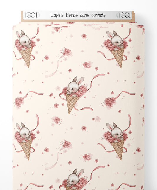 Tissu - Lapins blancs dans cornets