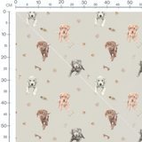 Tissu - Chiots et empreintes sur fond beige