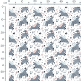Tissu - Licornes grises et fleurs pastel