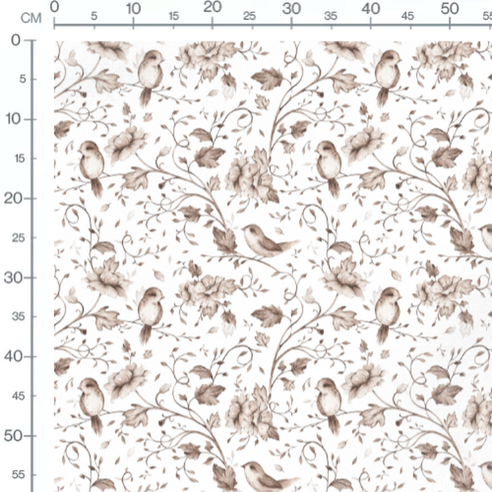Tissu - Oiseaux et fleurs sur fond blanc