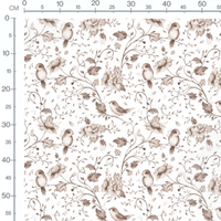 Tissu - Oiseaux et fleurs sur fond blanc