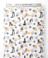 Tissu - Chiens et empreintes grises