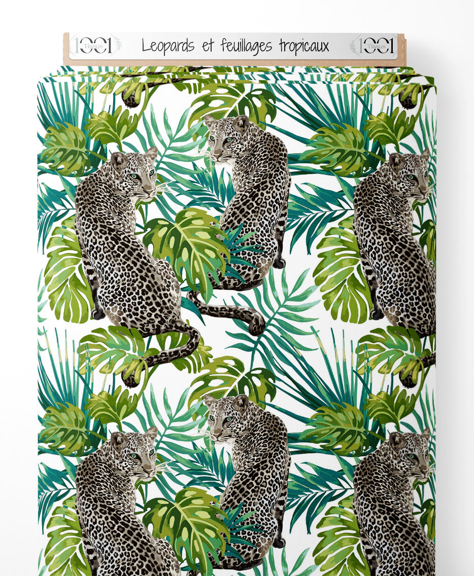 Tissu - Léopards et feuillages tropicaux