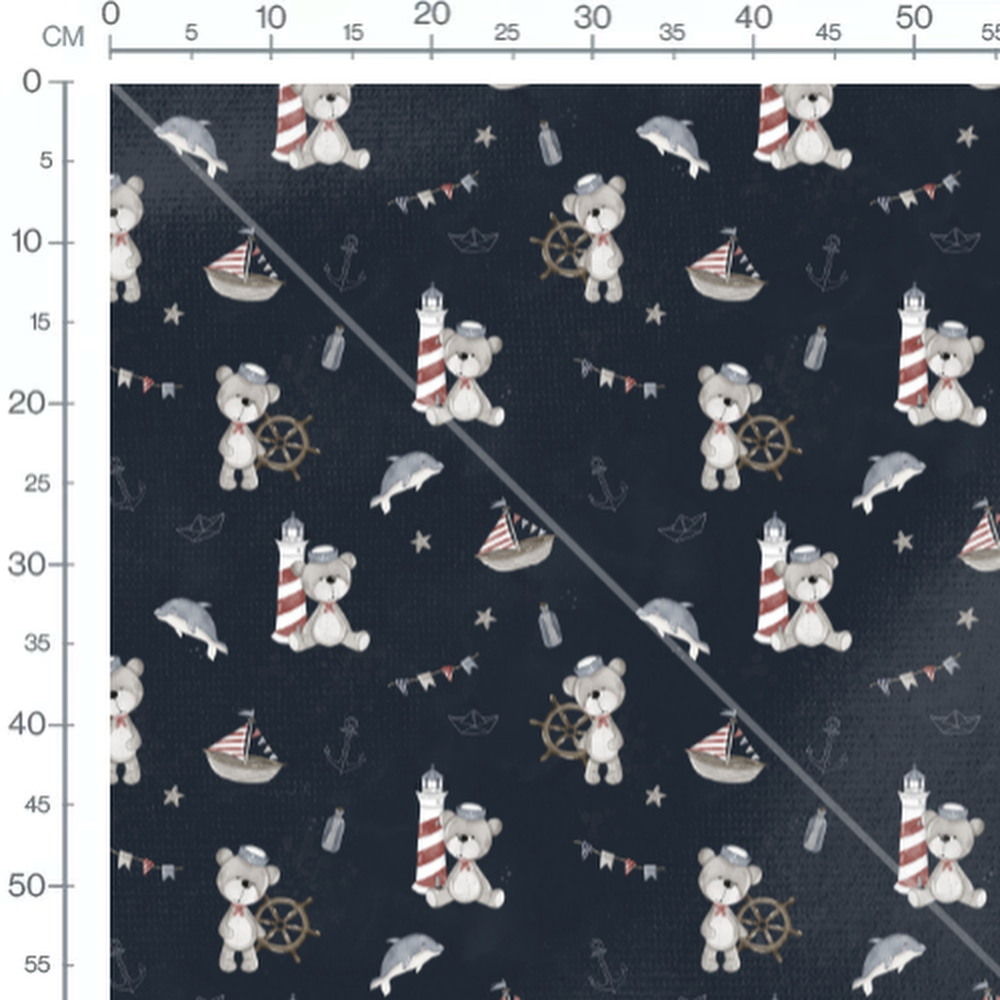 Tissu - Oursons marins et dauphins