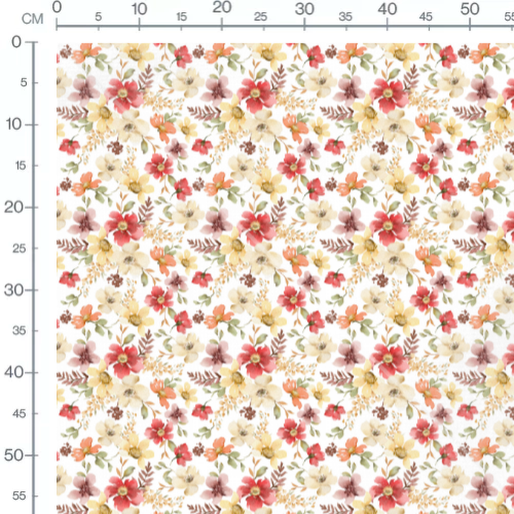 Tissu - Fleurs rouges et jaunes douces