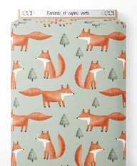 Tissu - Renards et sapins verts