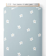 Tissu - Fleurs blanches et centres jaunes