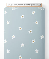 Tissu - Fleurs blanches et centres jaunes