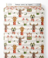 Tissu - Animaux colorés sur rayures