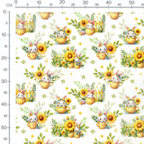 Tissu - Lapins et fleurs en tasse