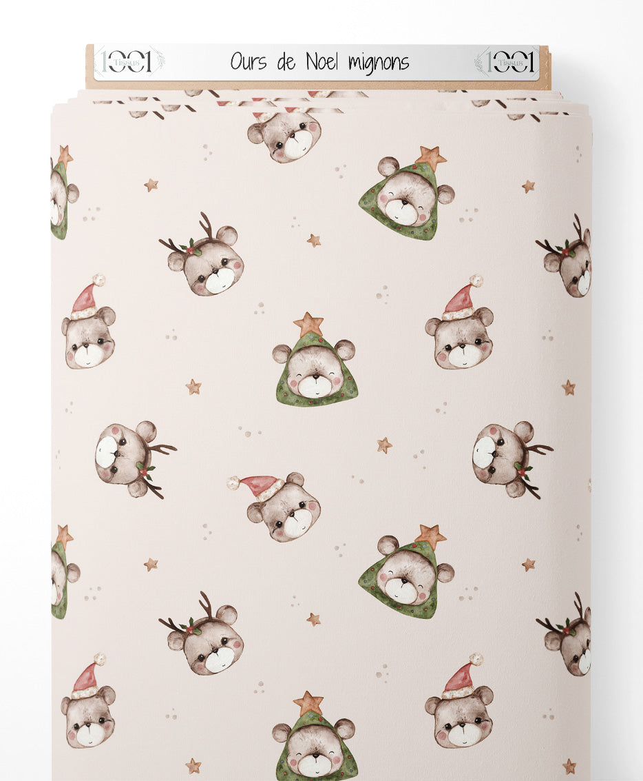 Tissu - Ours de Noël mignons