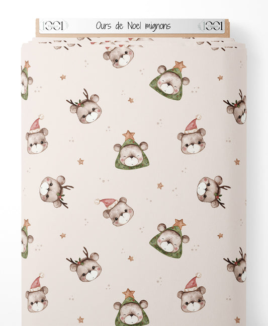Tissu - Ours de Noël mignons