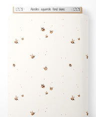 Tissu - Abeilles aquarelle sur fond blanc