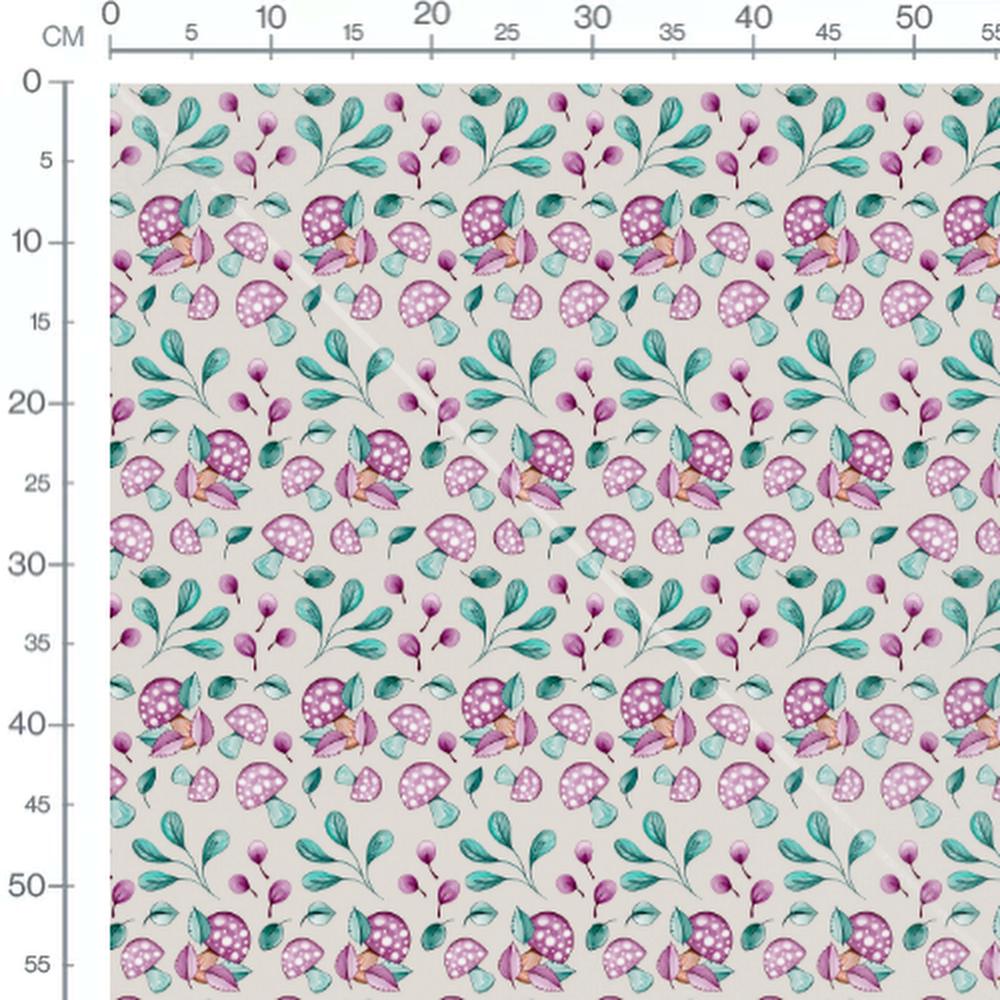Tissu - Champignons violets sur beige