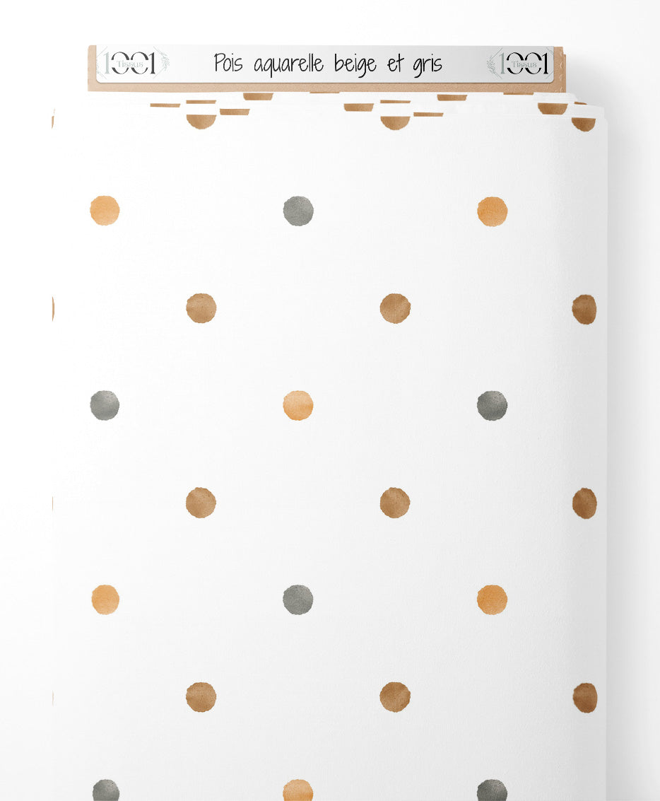 Tissu - Pois aquarelle beige et gris