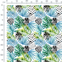 Tissu - Feuilles vertes et bleues 2