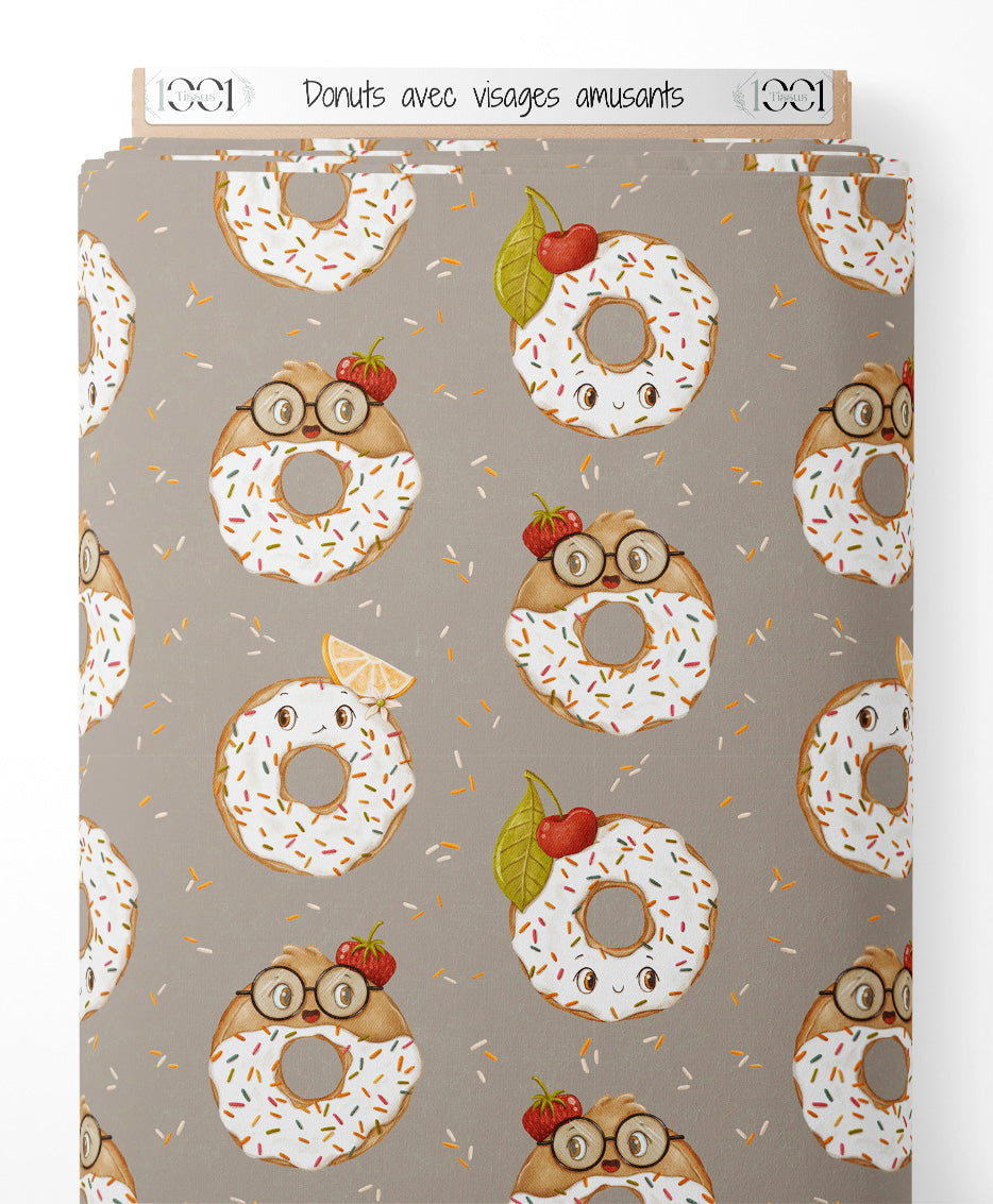 Tissu - Donuts avec visages amusants