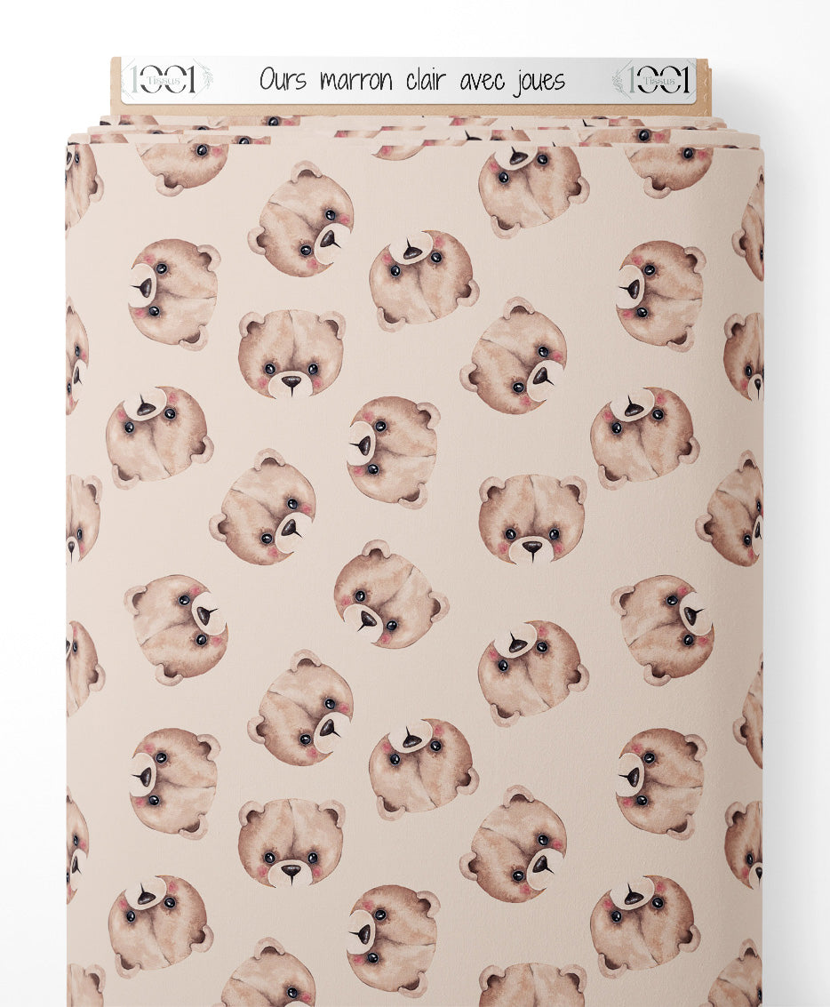 Tissu - Ours marron clair avec joues
