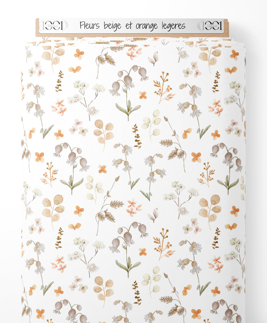 Tissu - Fleurs beige et orange légères