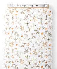 Tissu - Fleurs beige et orange légères
