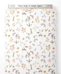 Tissu - Fleurs beige et orange légères