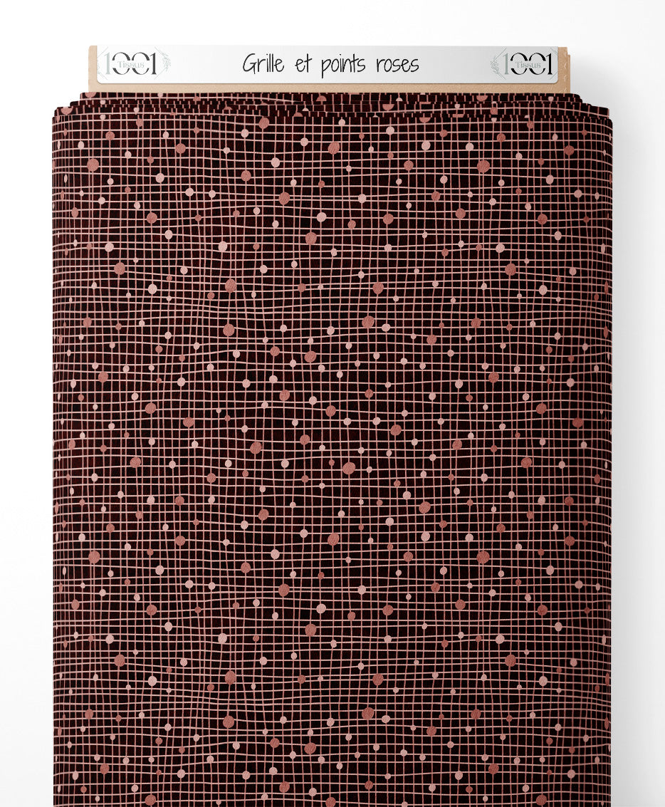 Tissu - Grille et points roses