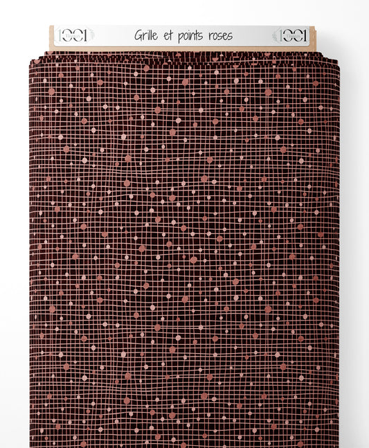 Tissu - Grille et points roses