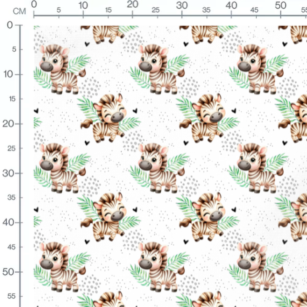 Tissu - Zèbres mignons et cœurs noirs